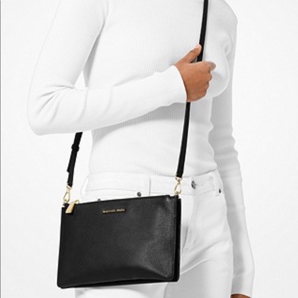 Pebbled Leather Double-Pouch Crossbody